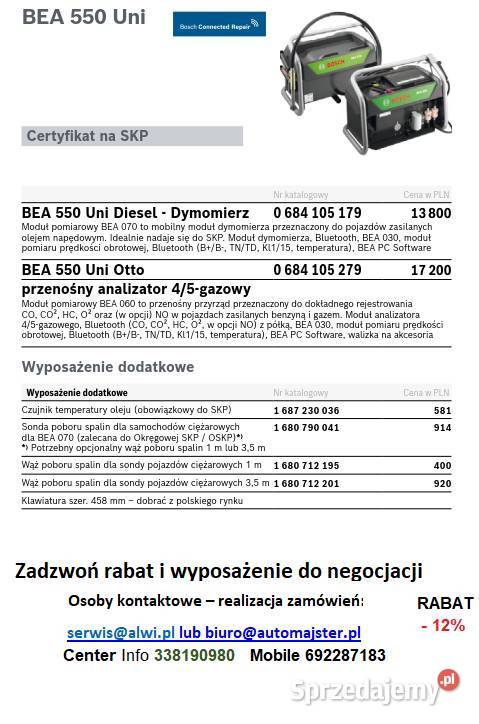 Bosch analizator spalin i dymomierz Bea 550 Otto Bielsko-Biała