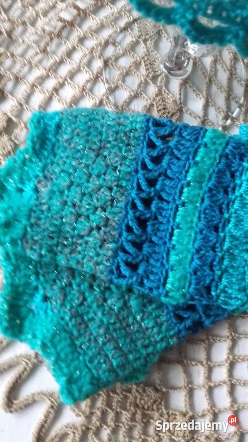 TURKUSOWA CZAPECZKA AŻUROWA MITENKI Dla kobiet wielkopolskie Piła