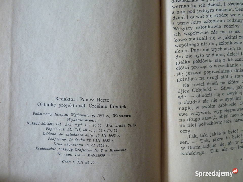 Anna Karenina Lew Tołstoj2 tomy wydanie PIW 1953 Warszawa sprzedam