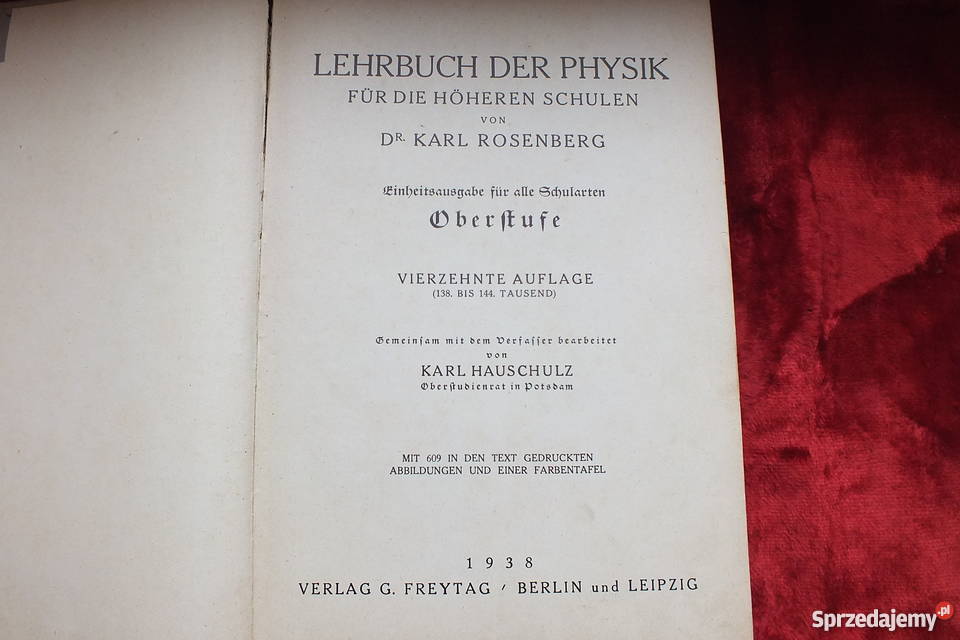 Stara niemiecka książka Fizyka wydana w 1938 Żary