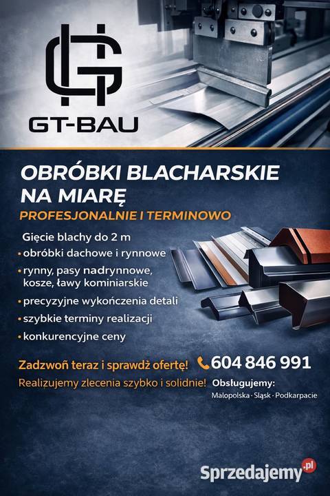 Gięcie blachy obróbki blacharskie Nowy Sącz