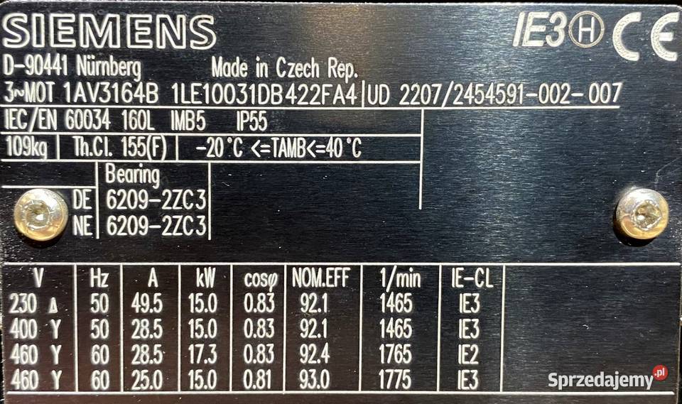 silnik elektryczny 15kW 1465obr SIEMENS IE3 Pigża