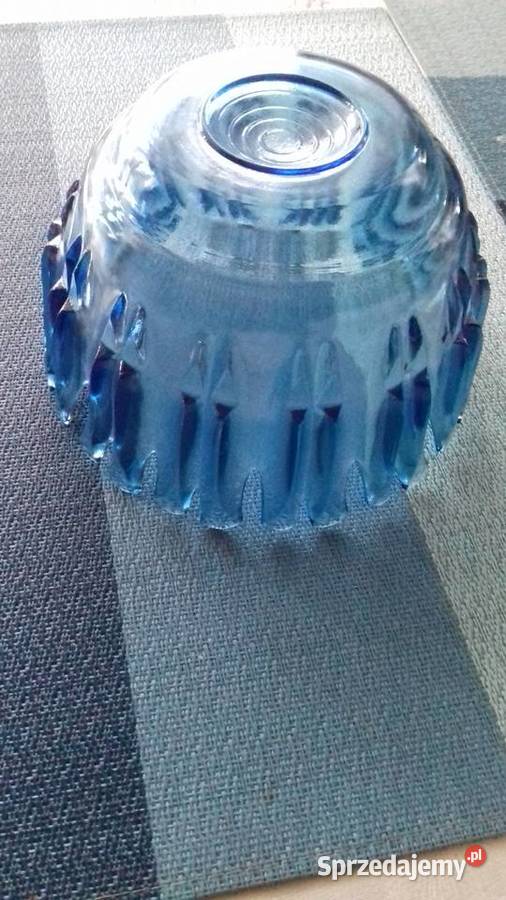 Misa Patera szklana niebieskie szkło łódzkie Aleksandrów Łódzki