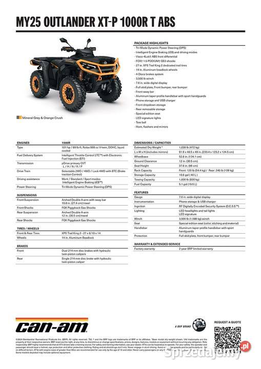 CanAm Outlander XTP T 1000R Mineral grey 4HSD Nowy Sącz