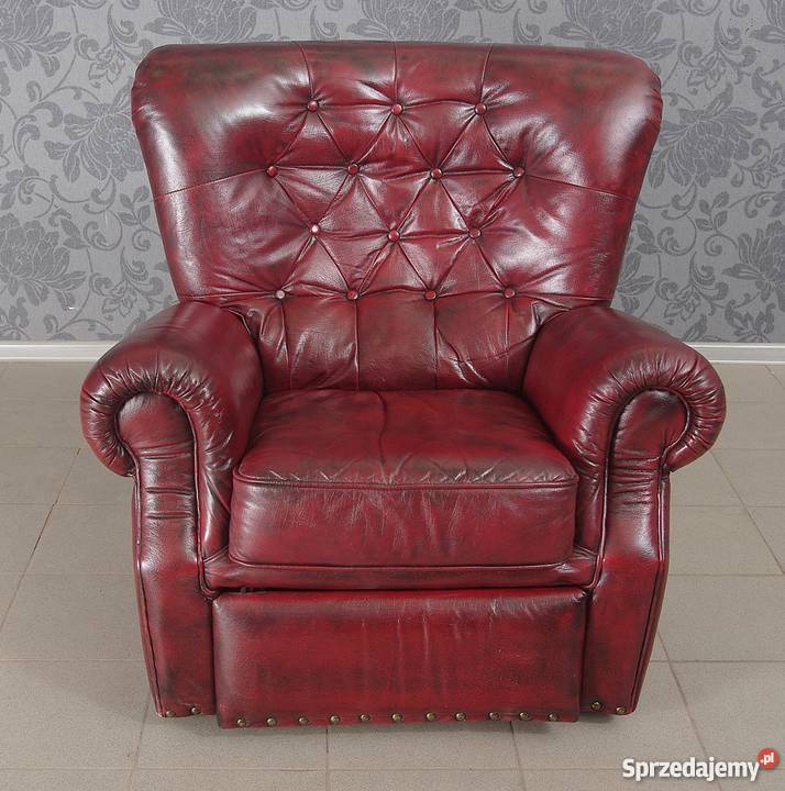 Fotel rozkładany angielski skóra naturalna 4739