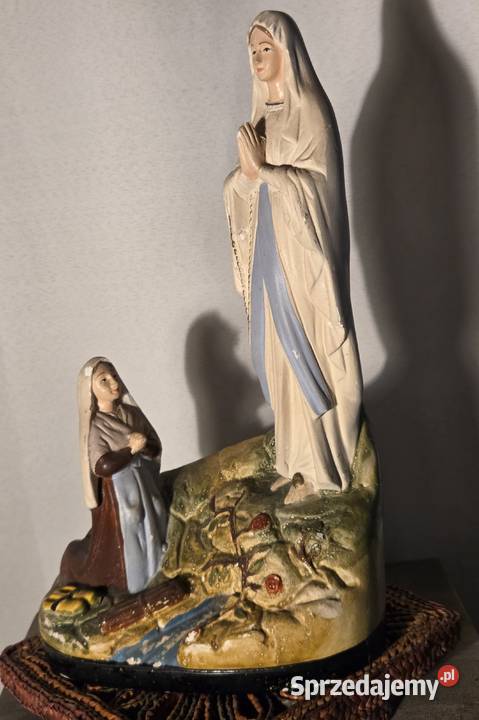 Stara figurka z gipsu Matka Boska z Bernadettą z Antyki, Sztuka, Kolekcje Łask sprzedam