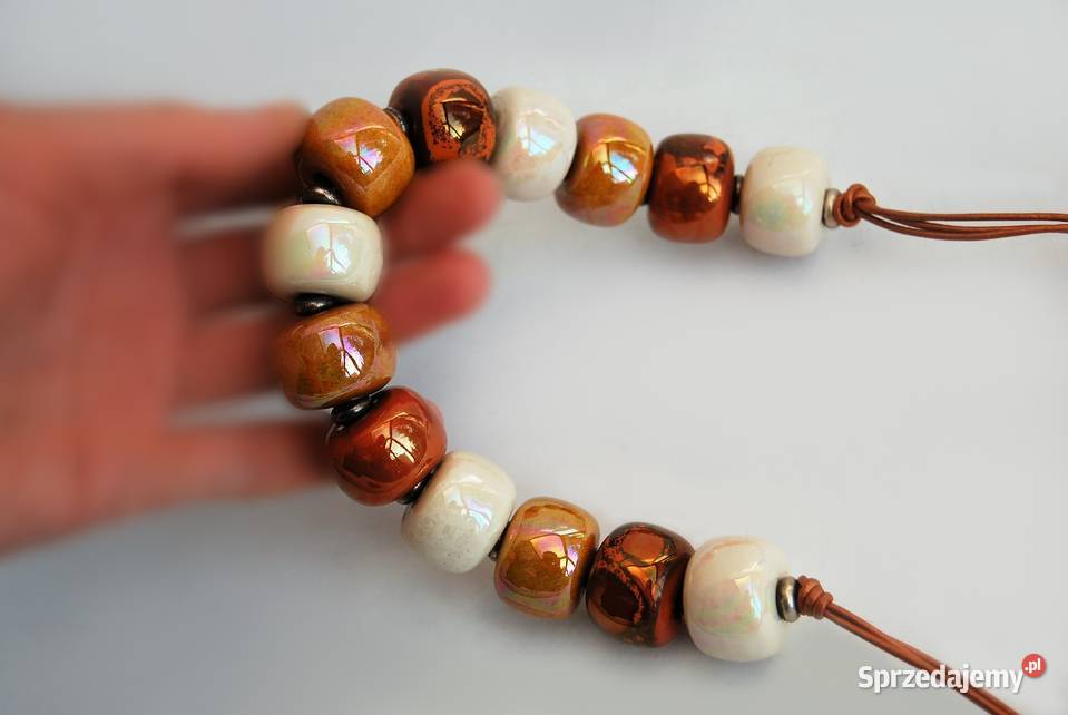 Naszyjnik korale ceramiczne miedzianobrązowe Lublin sprzedam