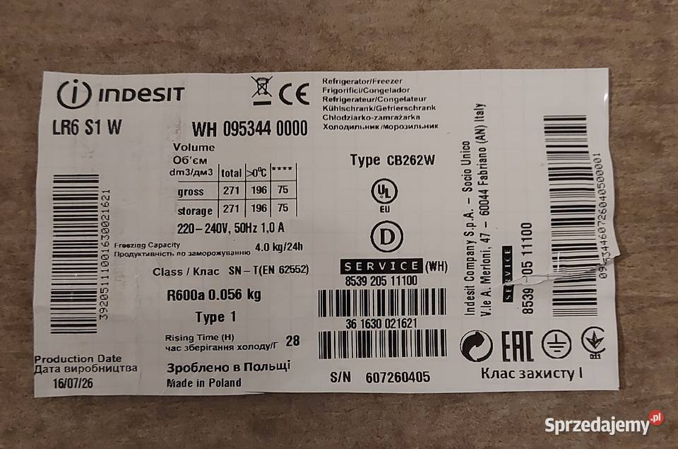 Lodówka Zamrażarka INDESIT szuflada zamrazarki Tarnów Opolski