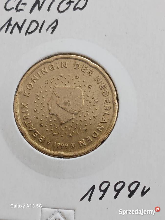20 Eurocentów Holandia 1999 r Pierwszy bicia Numizmatyka Konin