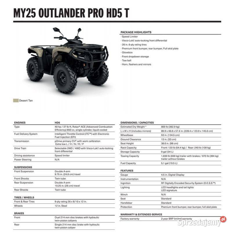 CanAm Outlander Pro HD5 650 T3b Desert Tan 2025 nieuszkodzony Nowy Sącz