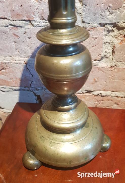 Świecznik barokowy mosiądz żelazo kuty odlewany Orneta