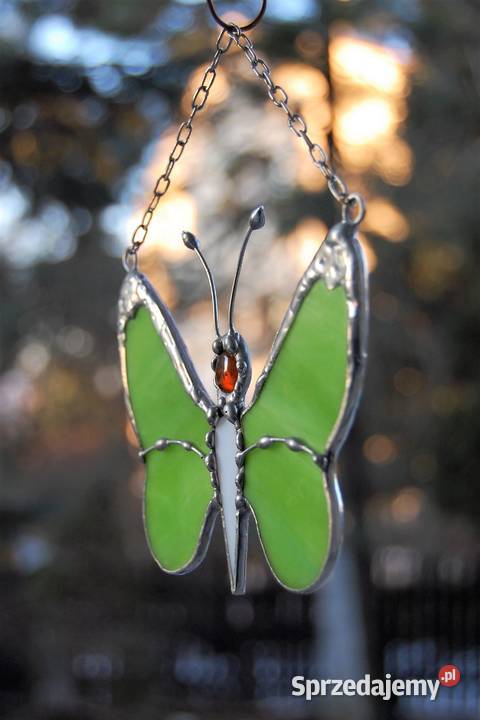 Motyl zielony witraż Tiffany z bursztynem Lublin