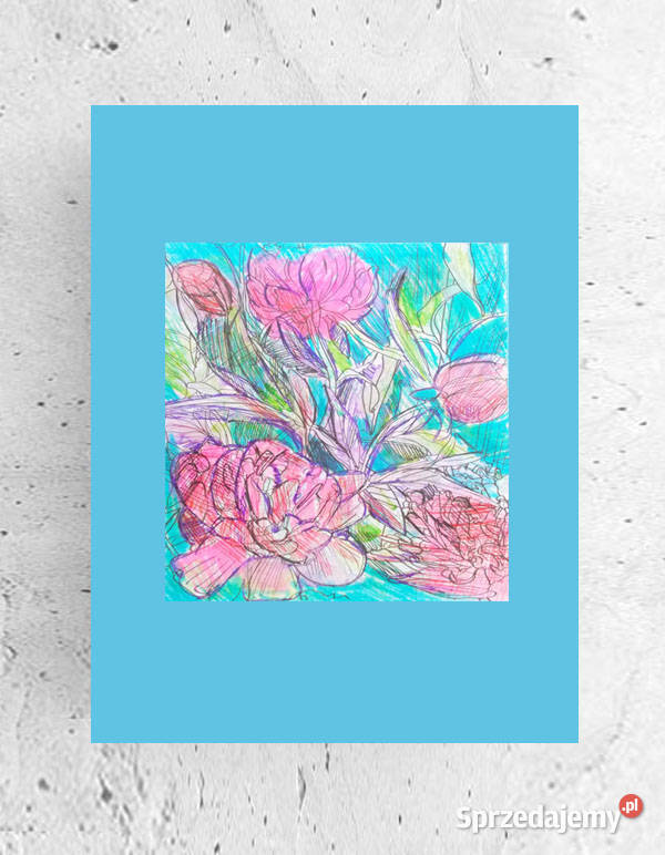 kwiaty rysunek A4 mała grafika na ścianę ogród Bydgoszcz