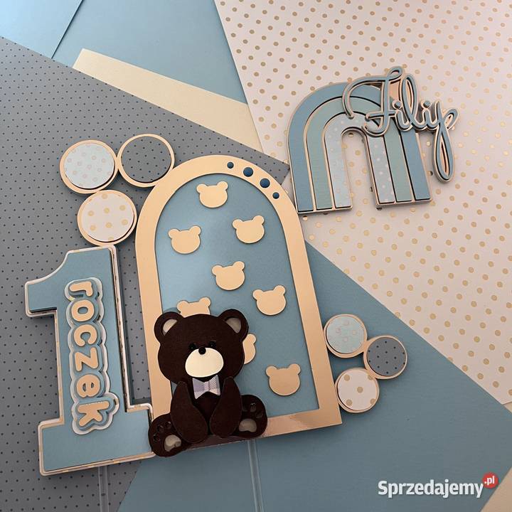 Topper teddy bear miś roczek błękitna tęcza Nowy Sącz