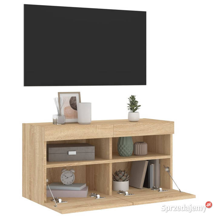 Ścienna szafka TV z LED dąb sonoma 80x30x40