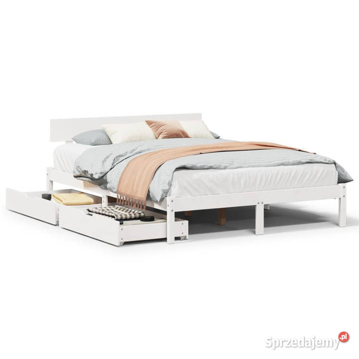 Rama łóżka bez materaca biała lite drewno 145cm