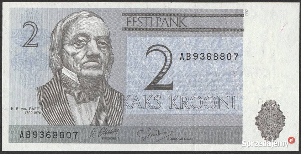 ESTONIA 2 KORONY 1992 BAER AB STAN BANKOWY UNC Łódź