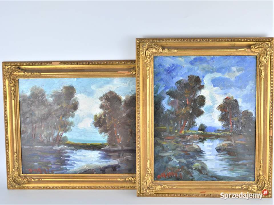 Pejzaż olej na płycie technika mieszana nóż Porcelana i szkło