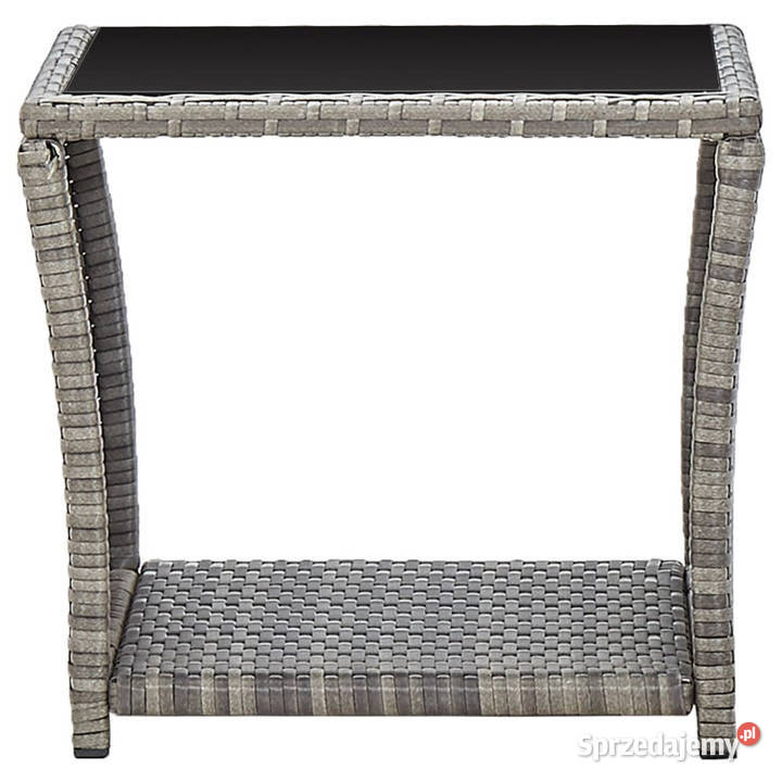 Stolik kawowy szary 45x45x40 rattan PE i szkło Ogród mazowieckie