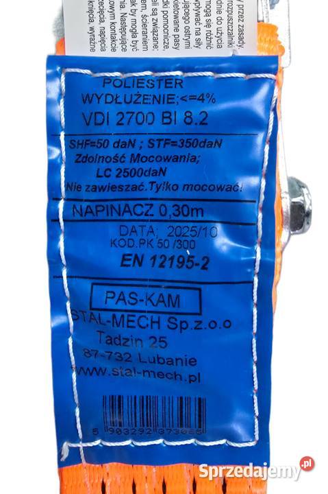 Pas transportowy VDI 2700 trawka 28m5ton3 haki Lubanie