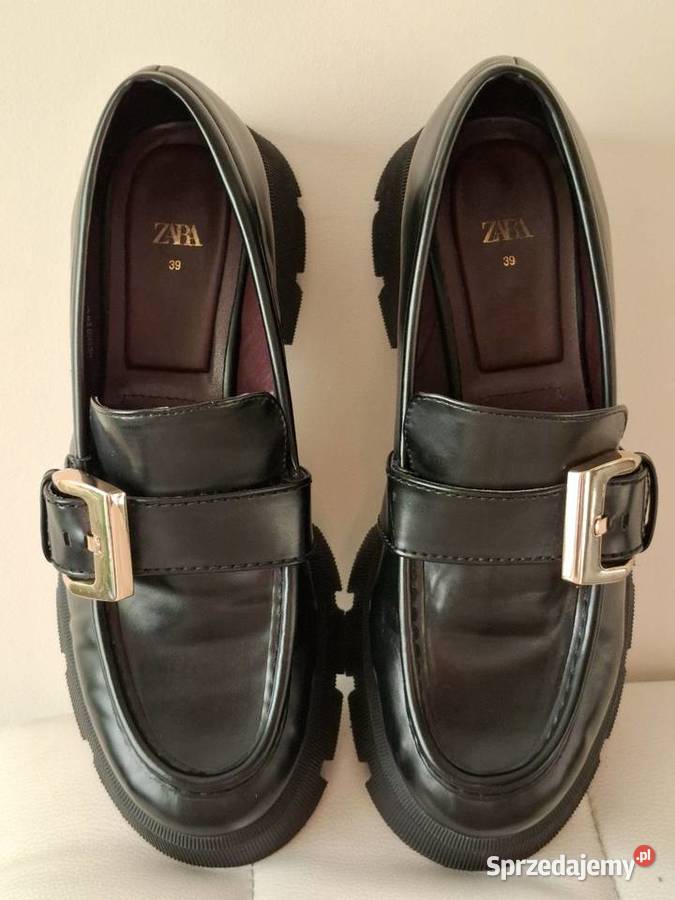 Zara 39 mokasyny loafersy czarne wysoka podeszwa Kraków
