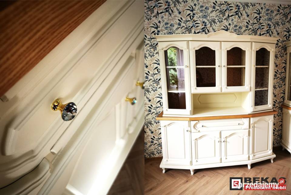 Śliczna Witryna 120 Ludwk ECRU z Dębowym Blatem 204cm Komody śląskie Bytom