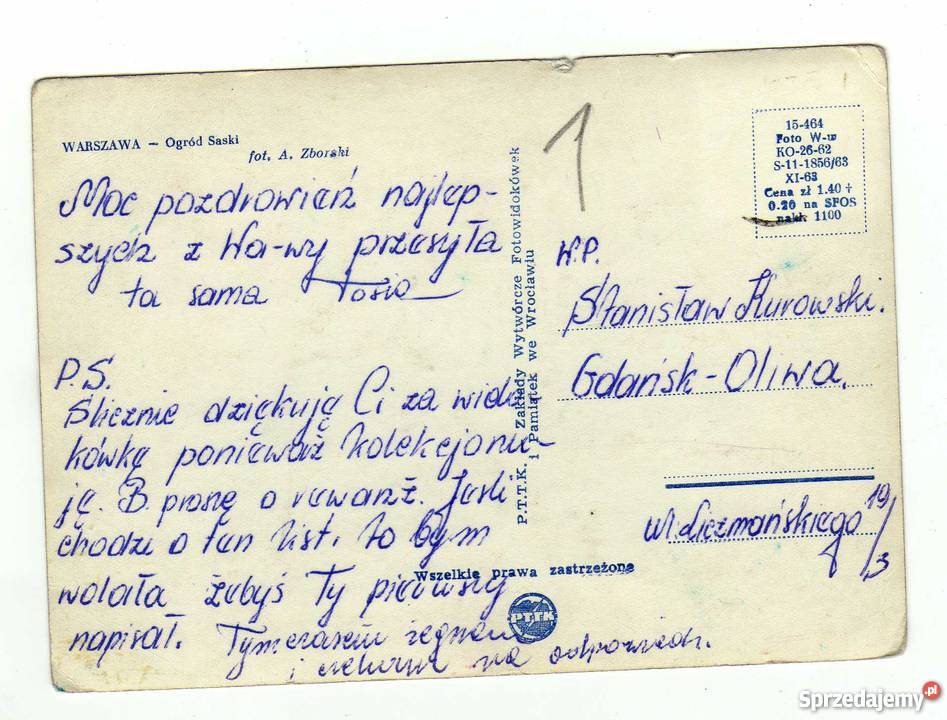 WARSZAWA OGRÓD SASKI POCZTÓWKA CZARNO BIAŁA Krynki