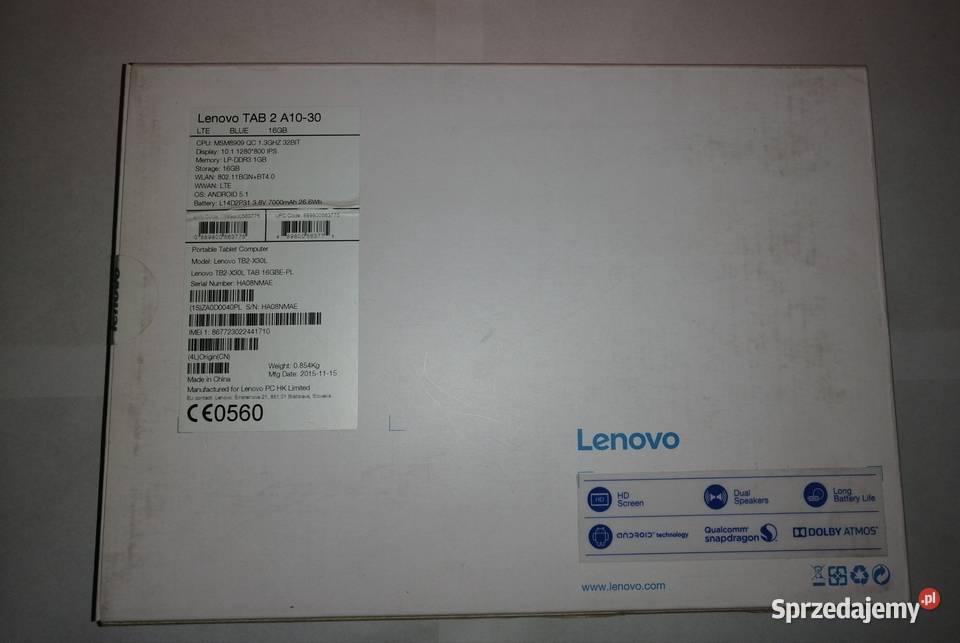 Tablet LENOVO TAB2 A1030 DPD L 16GB LTE Inczew