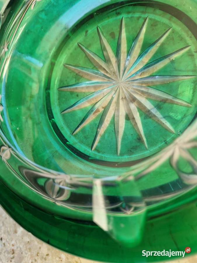 Duża popielnica zielone szkło PRL lubelskie Lublin