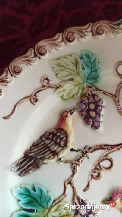 Secesyjny talerze ceramiczny ptaszki i winorośle Gdańsk