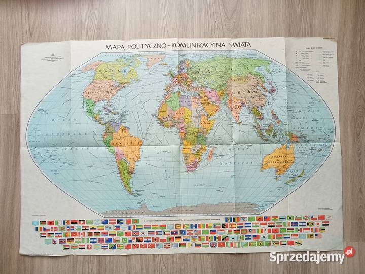 Świat Mapa Polityczno Komunikacyjna PPWK PRL Kraków