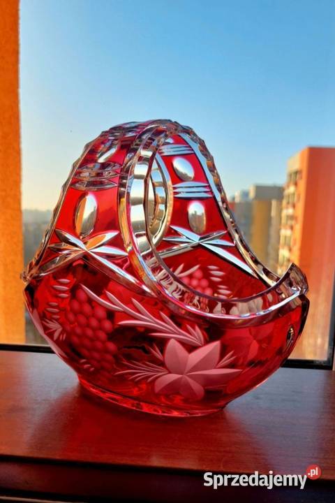 Piękny koszyk kryształowy PRL Wrocław