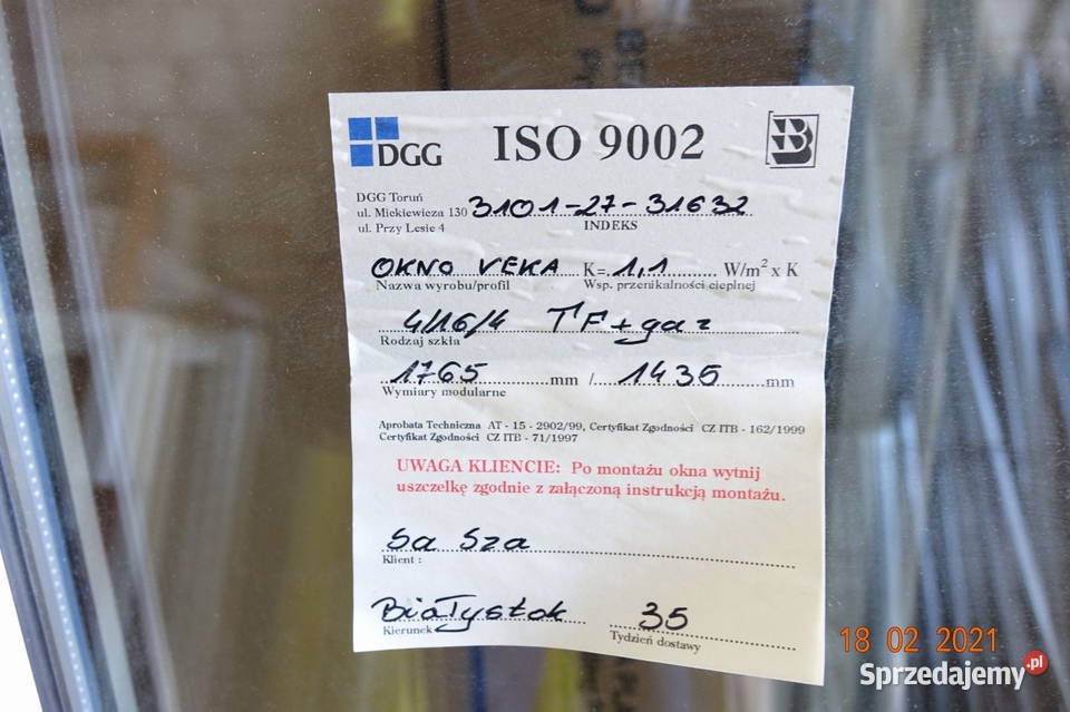Okkno PCV 178 x 14350 DGG dwuszybowe Białystok