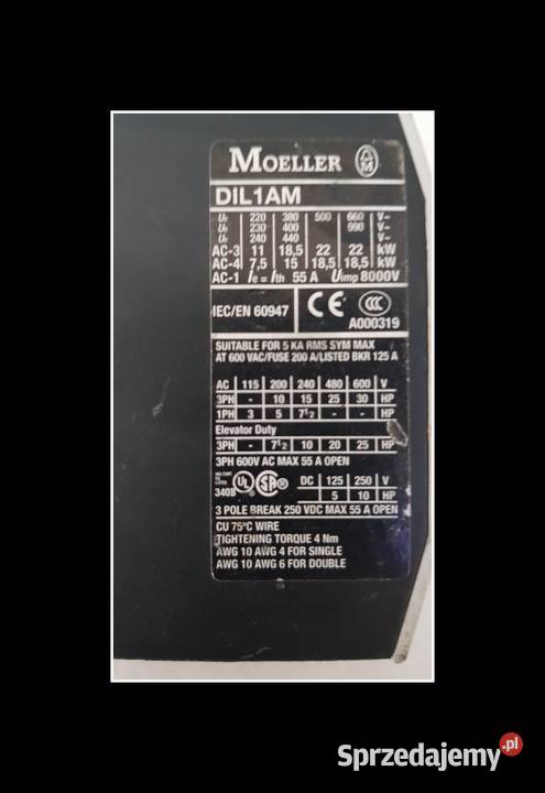 DIL1AM 690VAC 22KW 55A STYCZNIK 220V KLOCKNER