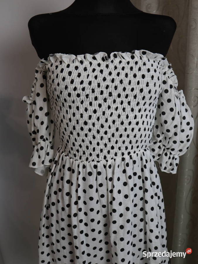 Biała sukienka hiszpanka w kropki Zgierz
