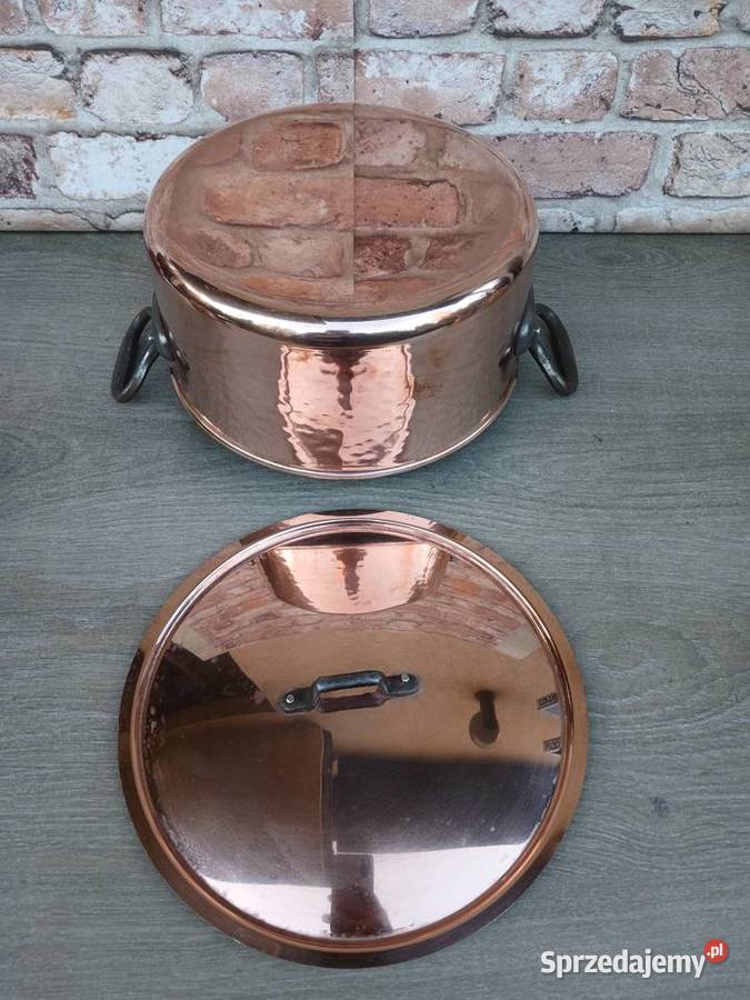 Duży miedziany garnek z pokrywką poj 5 litrów