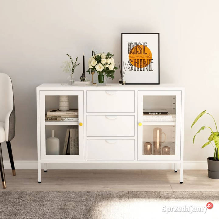 Komoda biała 105x35x70 stal i szkło hartowane Warszawa