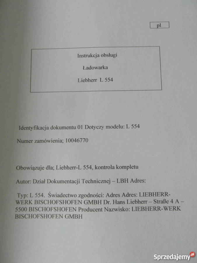 dtr instrukcja obsługi ładowarka liebherr l 554 Pozostałe Szczecin
