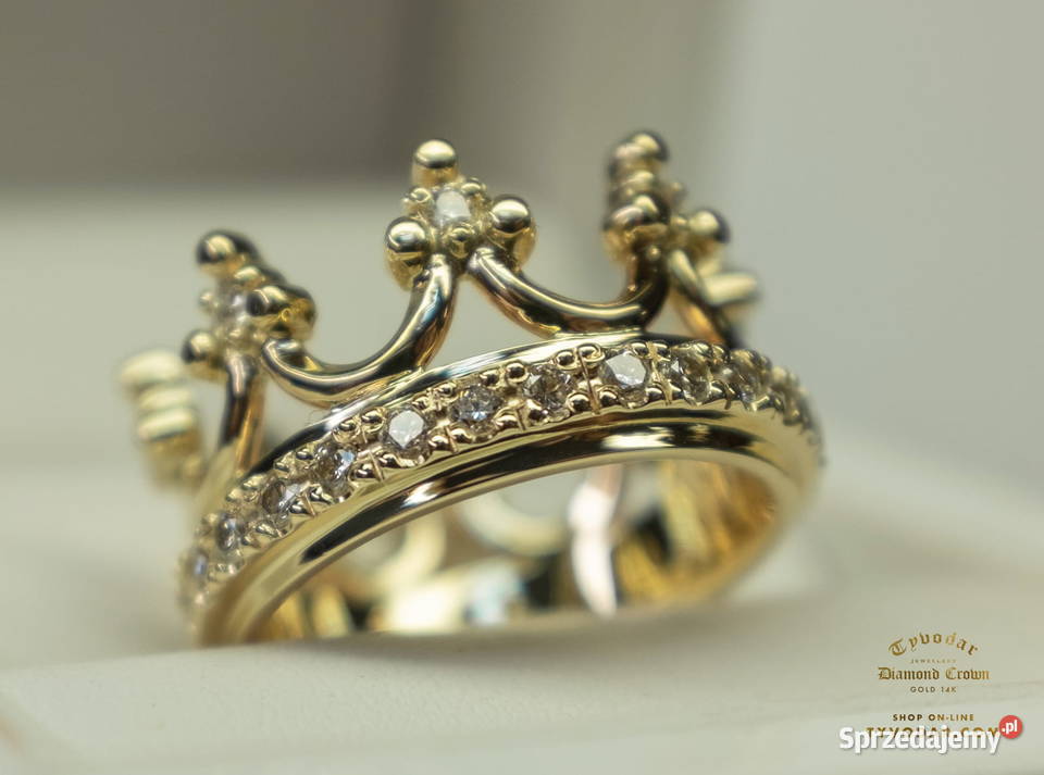ZŁOTA KORONA WYSADZANA DIAMENTAMI ZŁOTO 585 Pierścionki mazowieckie Warszawa sprzedam