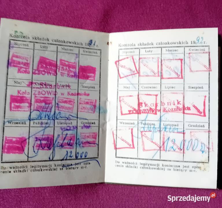Legitymacja członkowska ZBOWiD Kalisz 1988 r wielkopolskie Koźminek