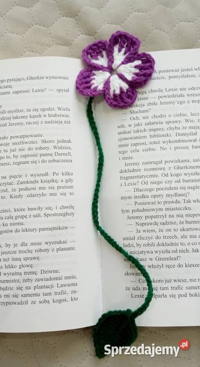 Kwiatek na szydełku zakładka do książki Antyki, Sztuka, Kolekcje Łask