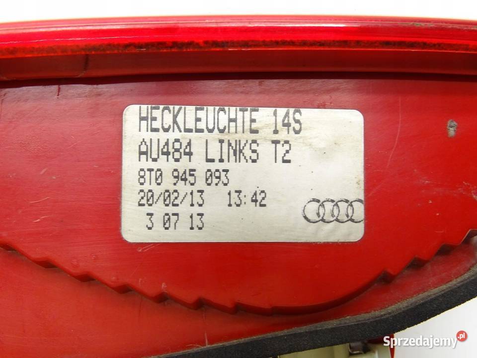 LAMPA LEWA LEWY TYŁ TYLNA W KLAPE AUDI A5 8T 3D