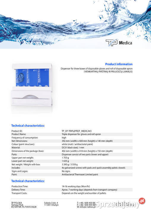 Podajnik Dozownik Dyspenser na rękawice i Olsztyn