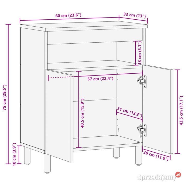 Szafka czarna 60x33x75 materiał drewnopochodny