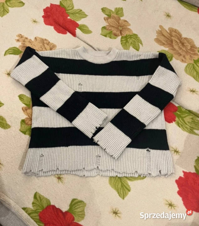 Gruby czarnobiały sweter w paski oversize luźny Łódź