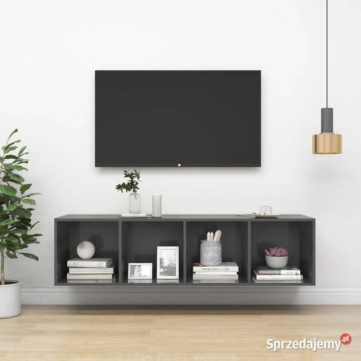 Wisząca szafka TV szara wysoki połysk 37x37x1425 mazowieckie