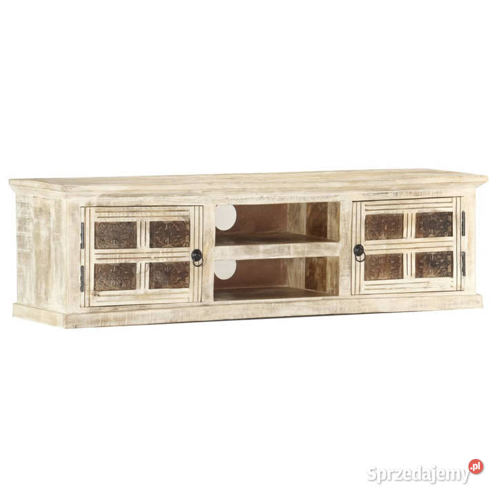 Szafka pod TV biała 130 x 30 x 36 lite drewno Warszawa