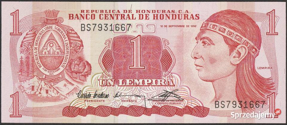 HONDURAS 1 LEMPIRA 1992 STAN BANKOWY UNC Łódź