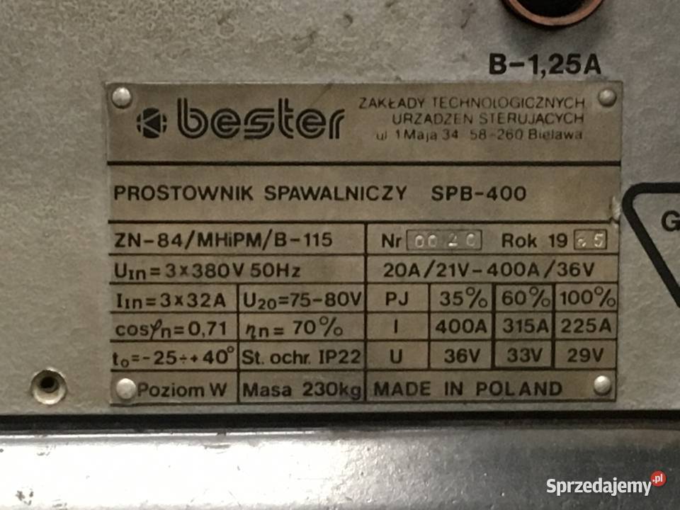 Prostownik spawalniczy SPB400 śląskie Dąbrowa Górnicza