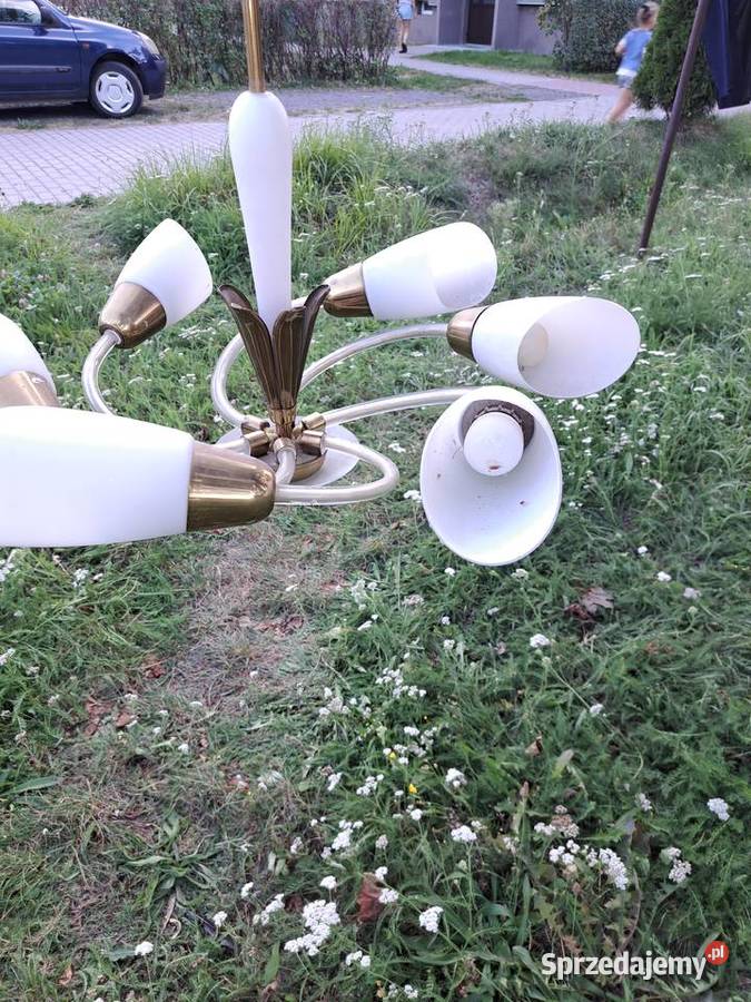 Retro żyrandol z 60 lat szklanometalowy firmy Lubań